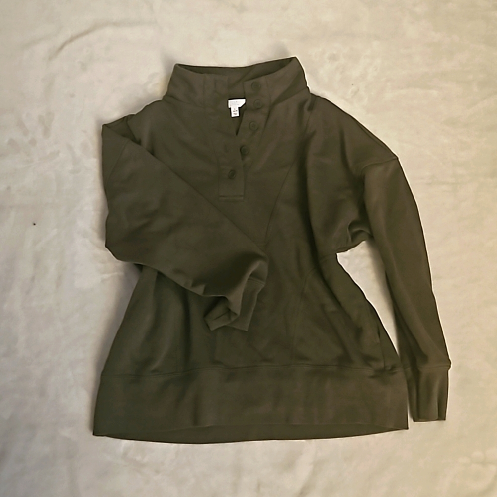 Olive Green 3/4 Button Up Sweatshirt